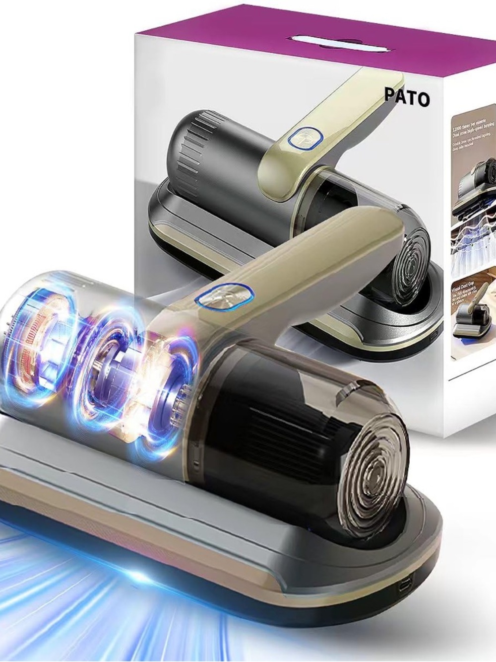 Mattress Vacuum Cleaner UV Bed Cleaner 12KPa Handheld HEPA Pet Hair Gold